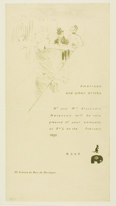 Invitation for Mr. and Mrs. Alexandre Natanson by Henri de Toulouse-Lautrec