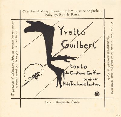 Advertisement for the Album Yvette Guilbert by Henri de Toulouse Lautrec
