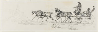 Horse-Drawn Carriage Preceded by Single Rider (recto); Man Riding Horse with a Blanket and Sketches of Heads, Horses and Triumphal Arch (verso) by Henri de Toulouse Lautrec