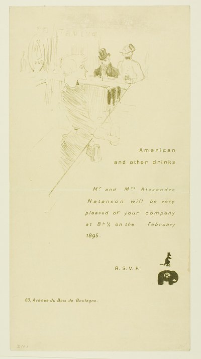 Invitation for Mr. and Mrs. Alexandre Natanson by Henri de Toulouse Lautrec