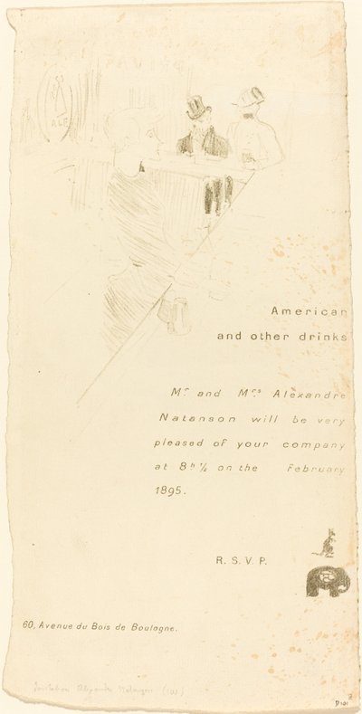 Mr. and Mrs. Alexandre Natanson Invitation by Henri de Toulouse Lautrec