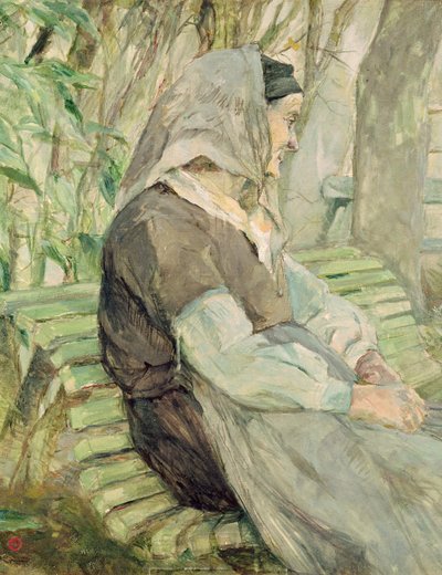 Old Woman Seated on a Bench in Celeyran by Henri de Toulouse Lautrec