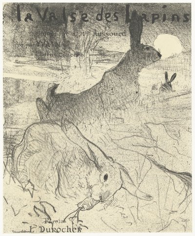 Cover for Music Sheet with Song La Valse des Lapins with Rabbits in Landscape by Henri de Toulouse Lautrec