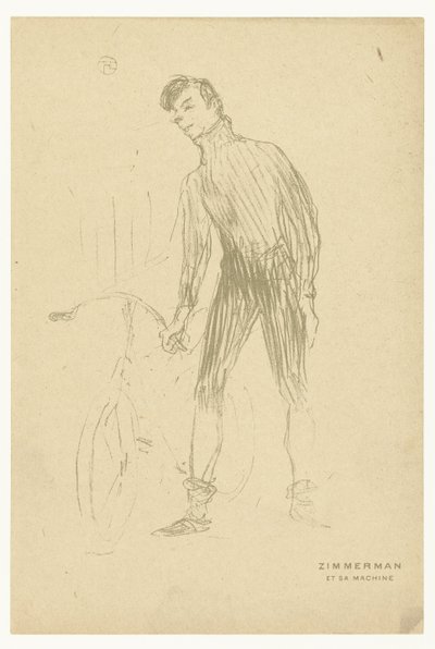 Portrait of Cyclist Albert Zimmerman and His Bicycle by Henri de Toulouse Lautrec