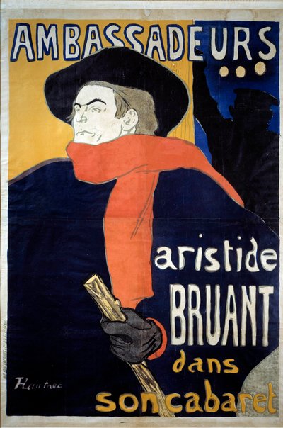 Poster for the spectacle by Aristide Bruant, french songwriter. Ambassadors - Aristide Sparrow in his cabaret by Henri de Toulouse Lautrec