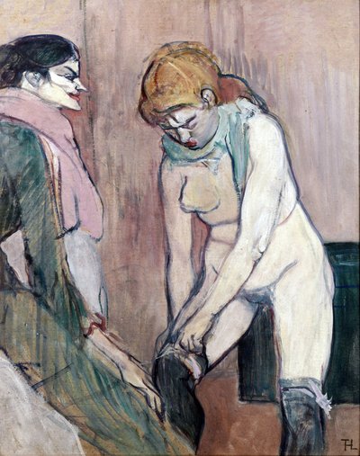 Woman pulling her stockings by Henri de Toulouse Lautrec