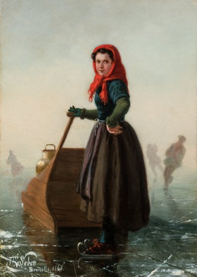 A Milkmaid on Ice Skates by a Sledge by Henri van Seben