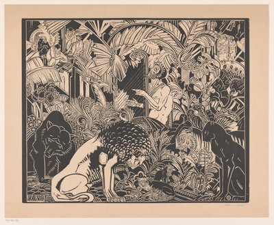 Orpheus Playing His Harp for the Animals by Henri van der Stok (signed by artist)