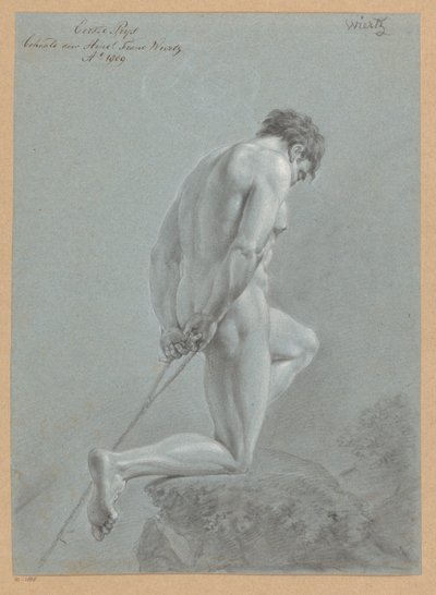 Kneeling Male Nude, Seen from the Side (1st Prize 1809) by Henricus Franciscus Wiertz