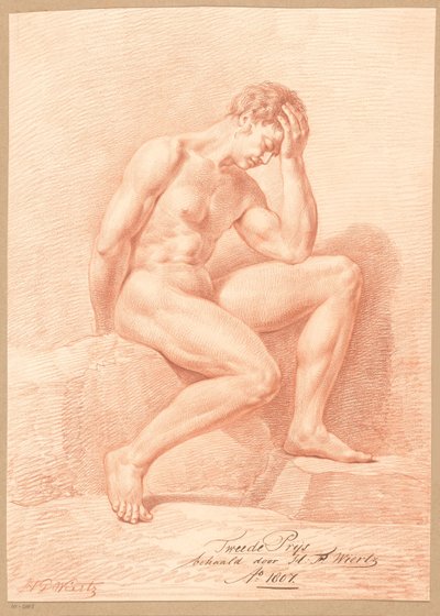 Seated Male Nude Seen from the Side (2nd Prize 1807) by Henricus Franciscus Wiertz