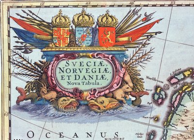 Cartouche from a Map of Sweden, Norway and Denmark by Henricus Hondius II
