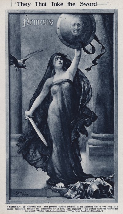 Nemesis, cartoon on the defeat of Kaiser Wilhelm II and Germany in World War I exhibited in the Royal Academy by Henrietta (after) Rae