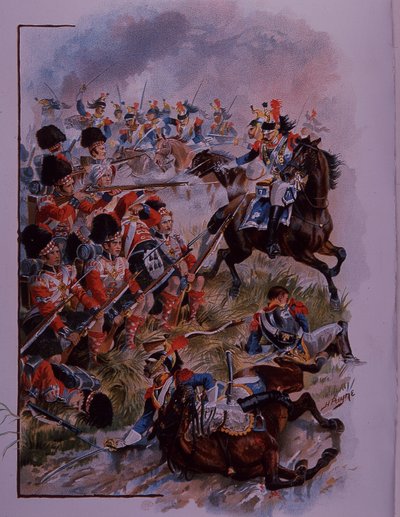 Highland Soldiers Form Square Against French Cavalry at Quatre Bras by Henry A. Payne