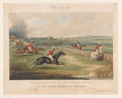 Hunting Horses with Riders Jumping Over Fences by Henry Alken (I)