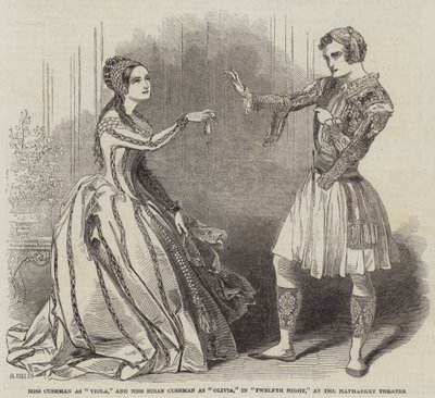 Miss Cushman as Viola, and Miss Susan Cushman as Olivia, in Twelfth Night, at the Haymarket Theatre by Henry Anelay