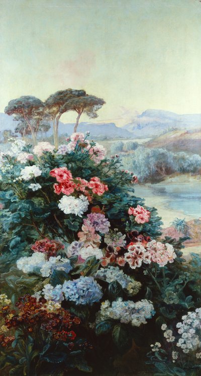 Camellias and other Flowers in a Landscape by Henry Arthur Bonnefoy