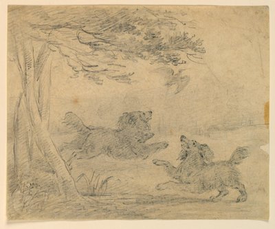 Study of Two Spaniels in a Park by Henry Bernard Chalon