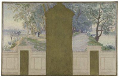 Sketch for the marriage hall of the Asnières town hall: Landscapes. The Seine with the Saint-Ouen and Courbevoie bridges, circa 1900 by Henry Bouvet