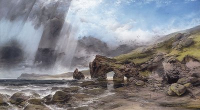 A Rocky Coastline at Padstow, Cornwall by Henry Bright