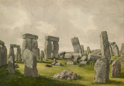 The Interior of Stonehenge in its Present State, Showing Interior of Stones, Man and Dog by Henry Browne