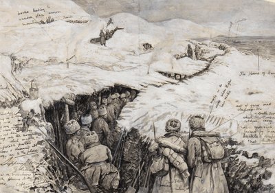 Galicia, Russian Troops in Snow-Clad Hills, 13 March 1916 by Henry Charles Seppings Wright