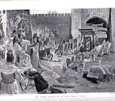 How Chinese Maninkins on a wall save a town, illustration from 