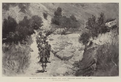 The Indian Frontier Rising, Camp Sheranni, Tochi Valley, Highlanders Marching Down a Defile by Henry Charles Seppings Wright