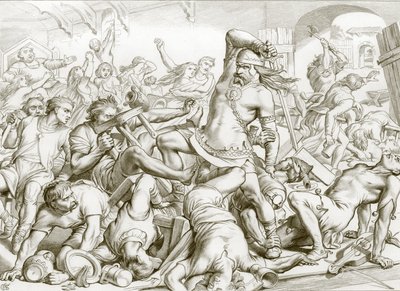 How Hereward cleared Bourne of Frenchmen by Henry Courtney (after) Selous
