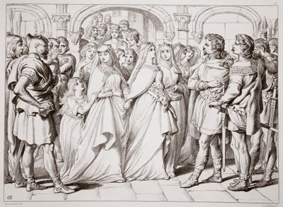 Alftruda Recognises Hereward, Illustration from Hereward the Great by Charles Kingsley, Engraved by C.G. Lewis by Henry Courtney Selous