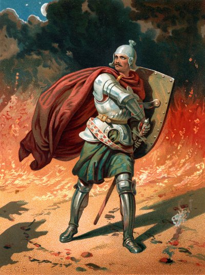 Christian, the pilgrim of the title, in combat with Apollyon, the Destroyer, the Angel of the Bottomless Pit by Henry Courtney Selous
