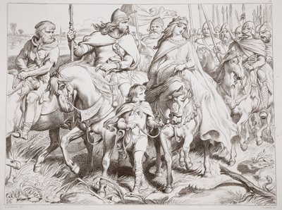 Hereward Guards Alftruda to a Place of Safety, illustration from Hereward the Great by Charles Kingsley, engraved by C.G. Lewis by Henry Courtney Selous