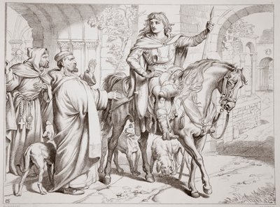 Hereward informs his uncle the Prior that he is about to be outlawed, illustration from Hereward the Great by Charles Kingsley, pub. 1870, engraved by C.G. Lewis by Henry Courtney Selous