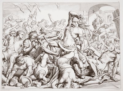 How Hereward Cleared Bourne of Frenchmen, Illustration from Hereward the Great by Charles Kingsley, Engraved by C.G. Lewis by Henry Courtney Selous