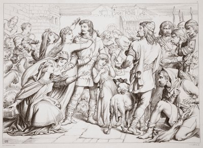 How Hereward slew the bear, illustration from Hereward the Great by Charles Kingsley, pub. 1870, engraved by C.G. Lewis by Henry Courtney Selous