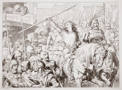 How Hereward Turned Berserker, Illustration from Hereward the Great by Charles Kingsley, Engraved by C.G. Lewis by Henry Courtney Selous