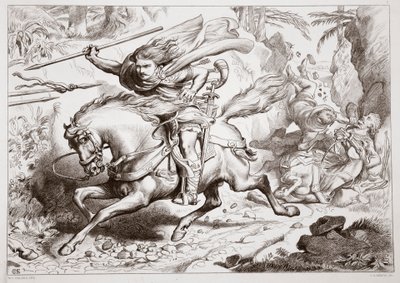 How Hereward was caught in a trap, illustration from Hereward the Great by Charles Kingsley, pub. 1870, engraved by C.G. Lewis by Henry Courtney Selous