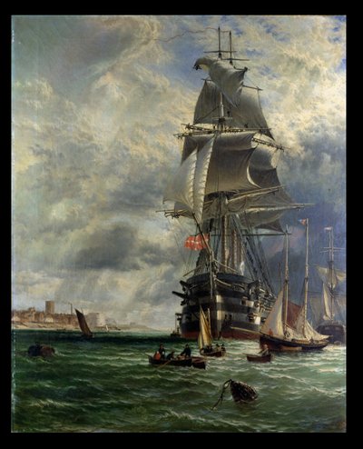 H.M.S. St. Vincent at her Moorings off the Entrance to Haslar Creek, Portsmouth by Henry Dawson