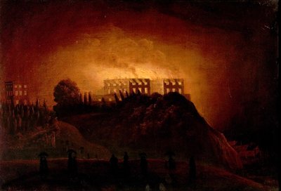 Nottingham Castle on Fire, 10 October 1831, mid-19th century by Henry Dawson
