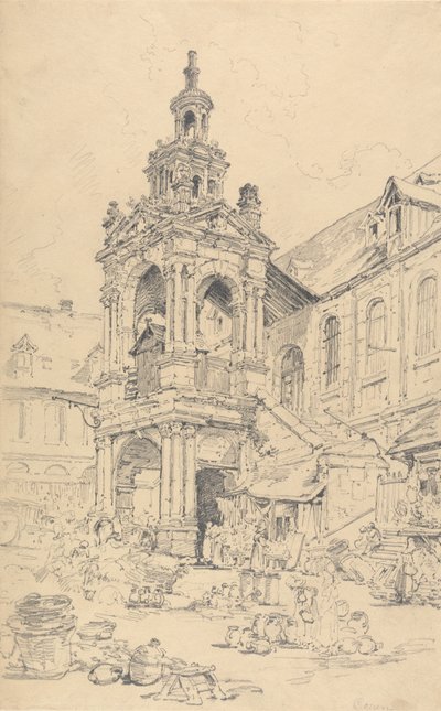 The Porch of the Halle of the Haute Vielle Tour, Rouen by Henry Edridge