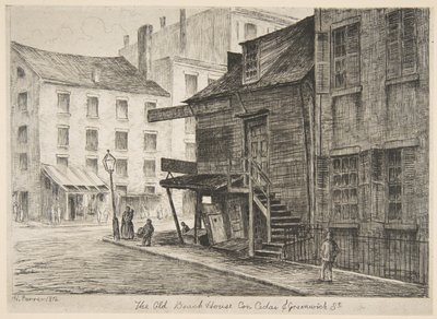 The Old Beach House, Corner of Cedar and Greenwich Streets, from “Scenes of Old New York” by Henry Farrer