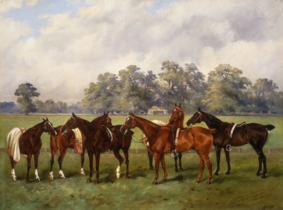 A Group of Polo Ponies, Dainty, Gold, Redskin, Miss Edge, and Piper, the Property of Sir Humphrey de Trafford, Bart by Henry Frederick Lucas Lucas