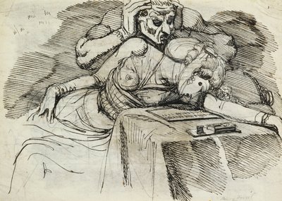 A Woman Swooning at a Writing Table with a Threatening Figure Behind by Johann Heinrich Füssli