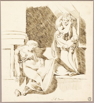 Seated Troubadour Looking at Woman Asleep on Ledge by Johann Heinrich Füssli