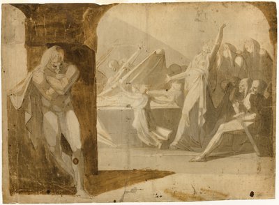 The Duke of Gloucester Lying in Wait for Lady Anne at the Funeral Procession of Her Father-in-law, King Henry VI (recto); Standing Male Nude, Leaning Forward (verso) by Johann Heinrich Füssli