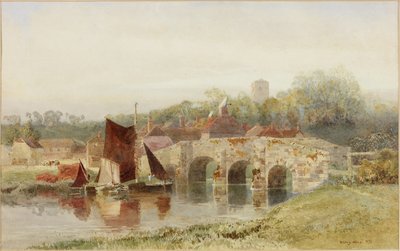 Village with Bridge by Henry George Hine