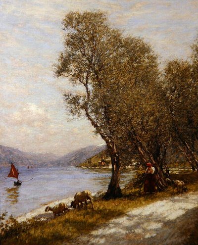 A Veronese Shepherdess, Lake Garda by Henry Herbert La Thangue