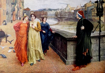 Dante Alighieri meeting his muse Beatrice Portinari in Florence by Henry Holiday