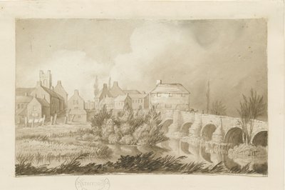 Burton-upon-Trent Bridge and Town: sepia drawing, nd [c.1840] by Henry James Noyes