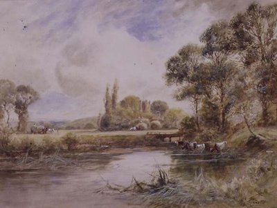 Landscape with Meadows and Cattle Drinking by Henry John Kinnaird
