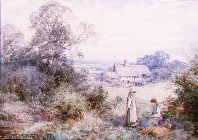 Two Young Girls Playing by a Meadow by Henry John Sylvester Stannard